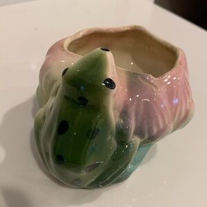 Vintage Unmarked McCoy Cute Frog Planter- 1940’s Lovely Pink & Greens- No chips!